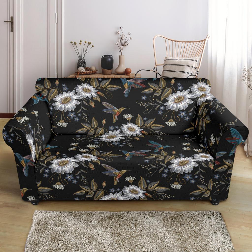 Hummingbird with Embroidery Themed Print Loveseat Slipcover-JTAMIGO.COM