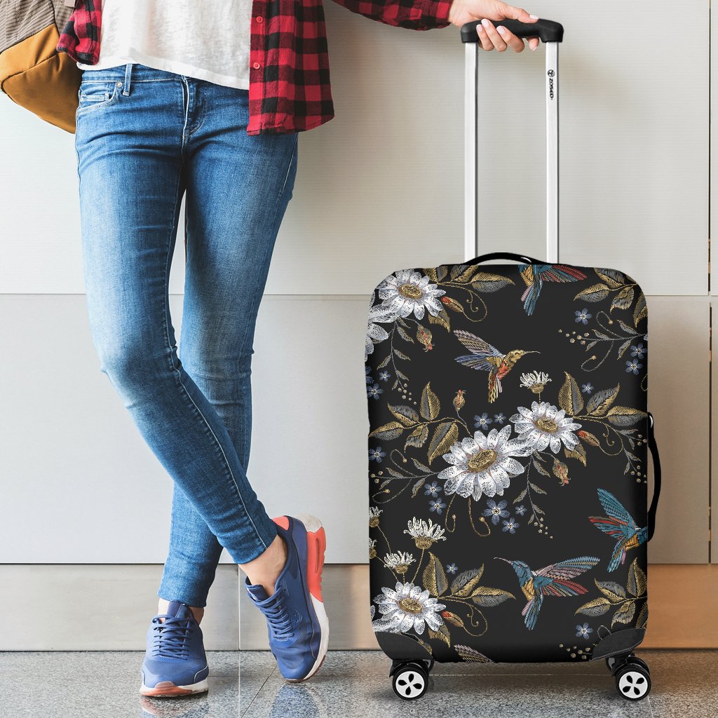 Hummingbird With Embroidery Themed Print Luggage Cover Protector