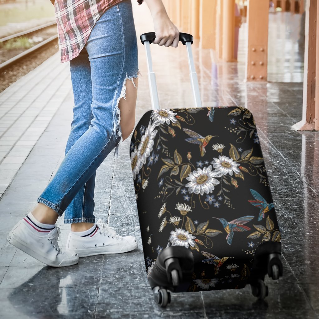 Hummingbird With Embroidery Themed Print Luggage Cover Protector