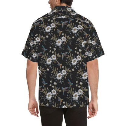 Hummingbird with Embroidery Themed Print Men Aloha Hawaiian Shirt