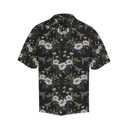 Hummingbird with Embroidery Themed Print Men Aloha Hawaiian Shirt