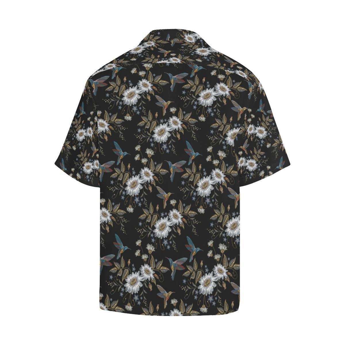 Hummingbird with Embroidery Themed Print Men Aloha Hawaiian Shirt