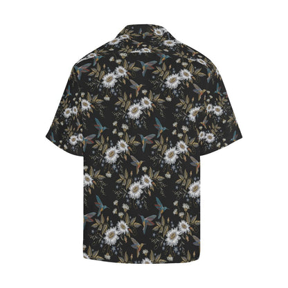 Hummingbird with Embroidery Themed Print Men Aloha Hawaiian Shirt