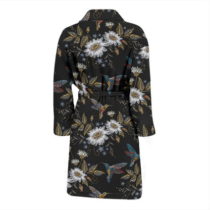 Hummingbird with Embroidery Themed Print Men Bath Robe-JTAMIGO.COM