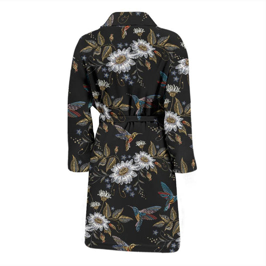 Hummingbird with Embroidery Themed Print Men Bath Robe-JTAMIGO.COM