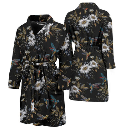 Hummingbird with Embroidery Themed Print Men Bath Robe-JTAMIGO.COM