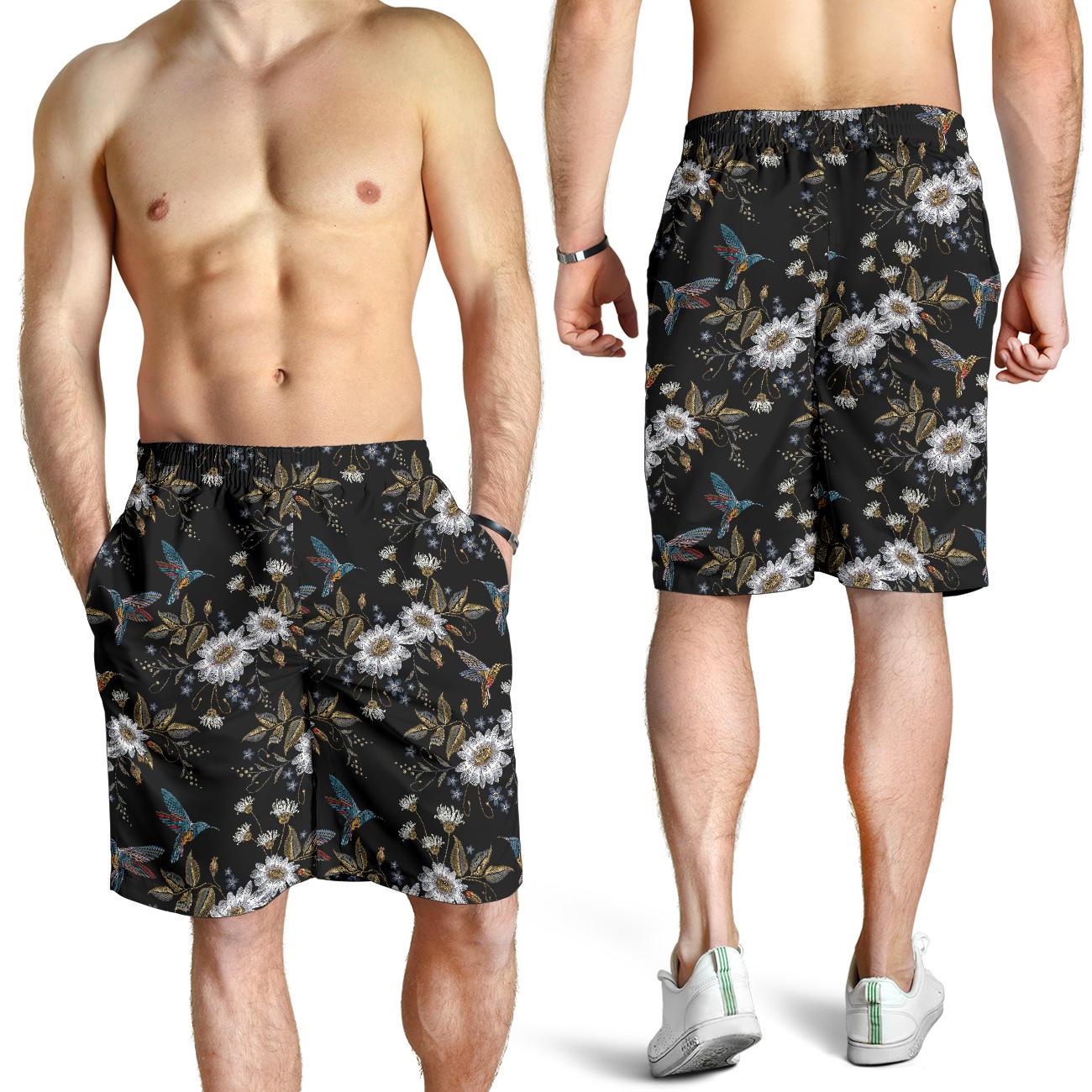 Hummingbird with Embroidery Themed Print Mens Shorts-JTAMIGO.COM