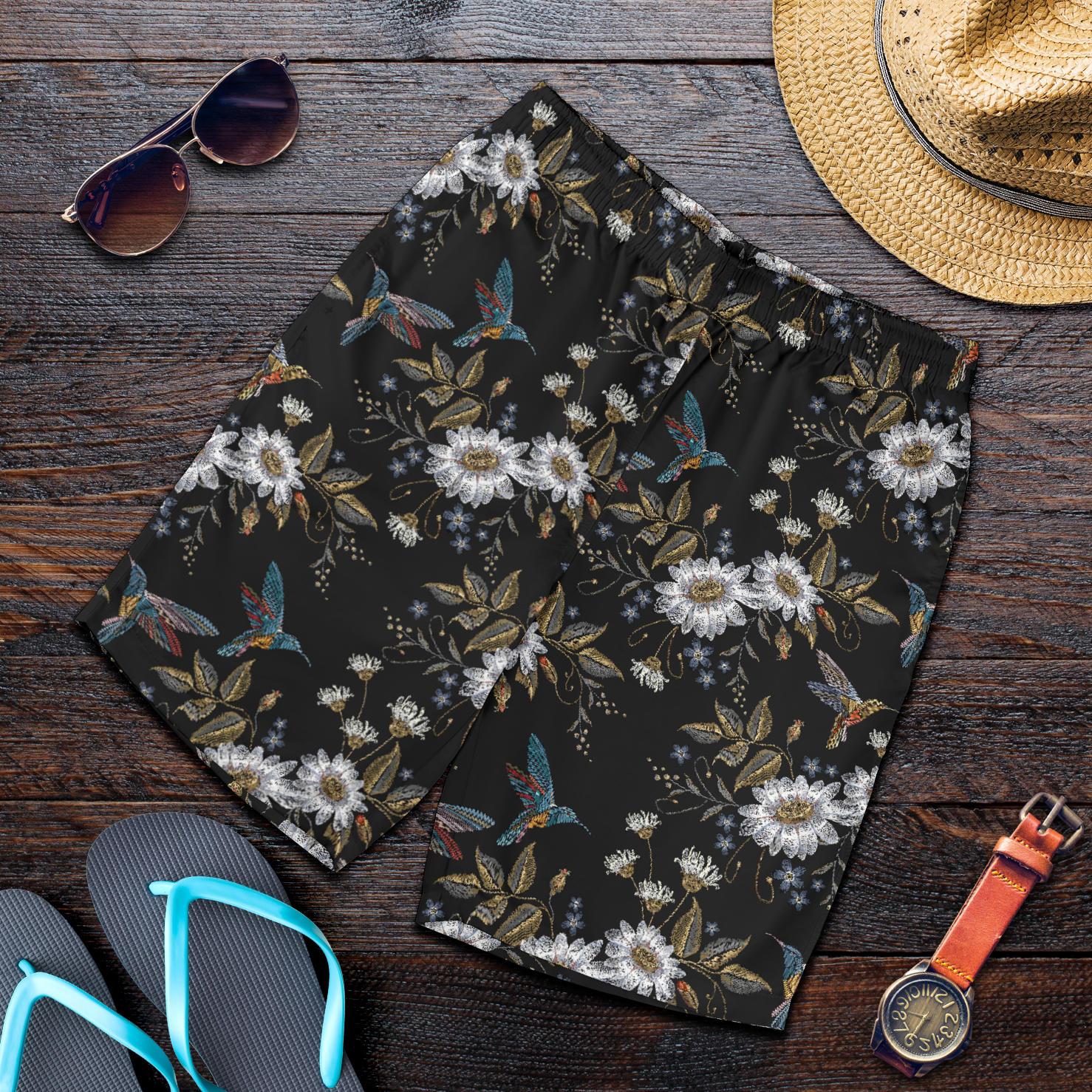 Hummingbird with Embroidery Themed Print Mens Shorts-JTAMIGO.COM