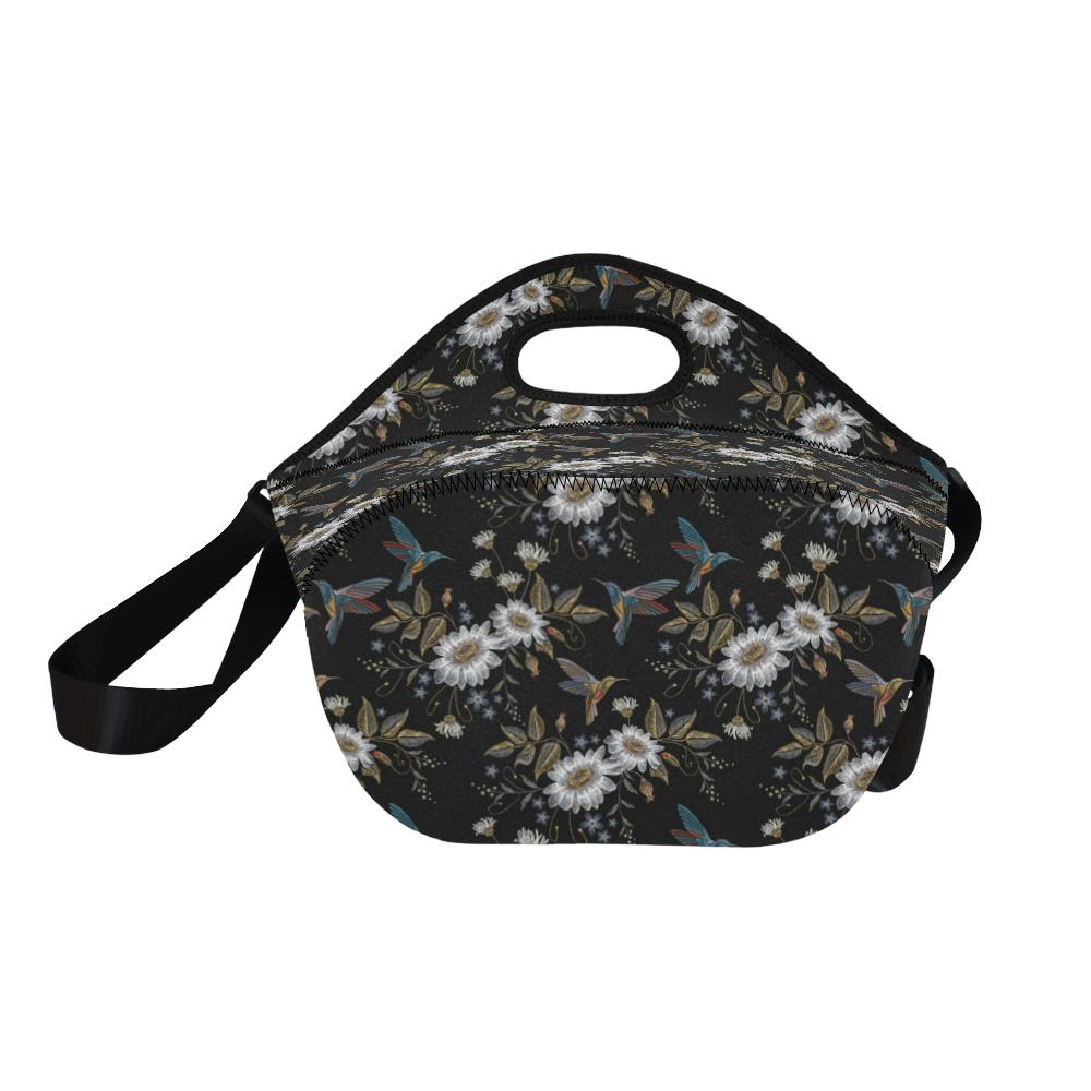 Hummingbird with Embroidery Themed Print Neoprene Lunch Bag (Model 1669)(Large)-JTAMIGO.COM