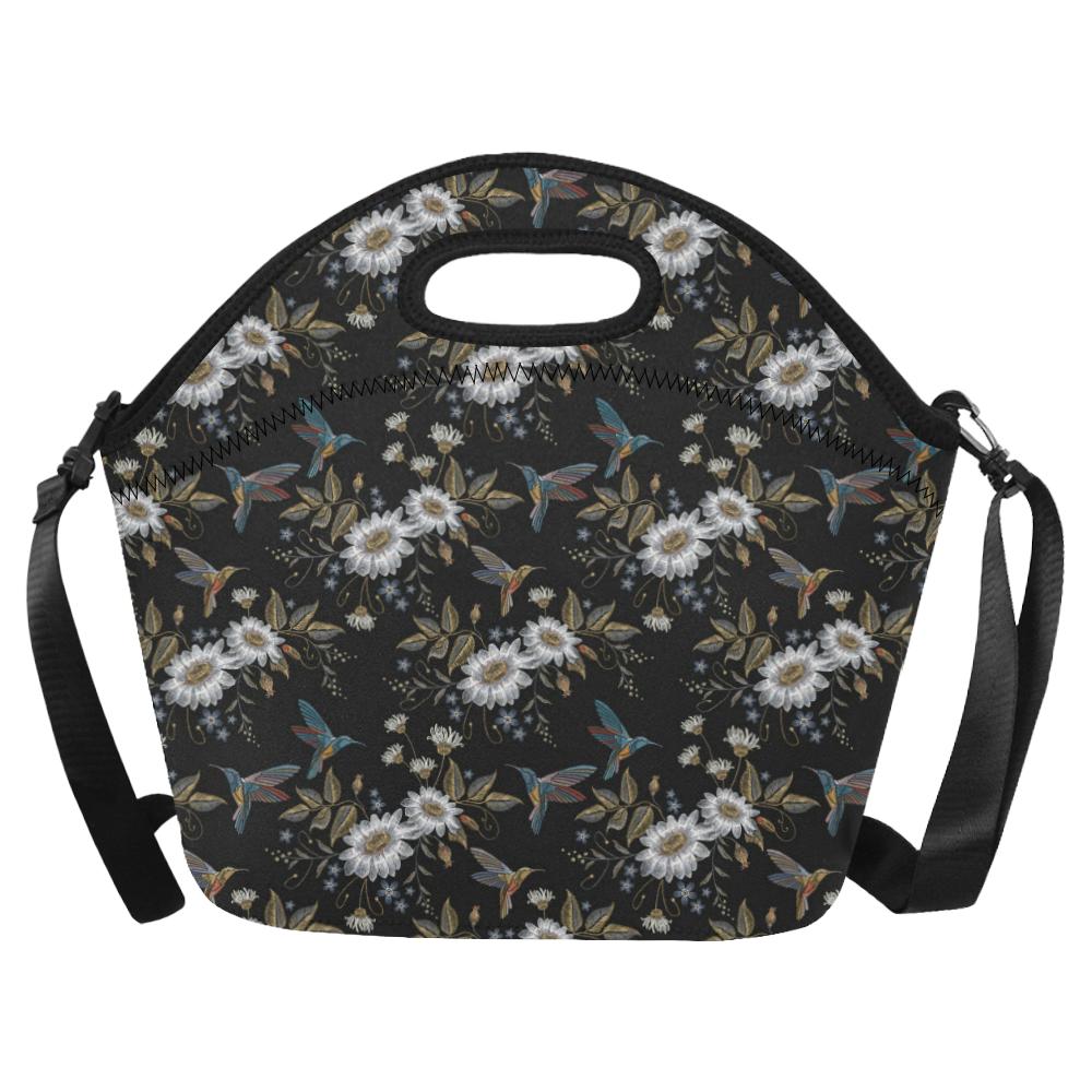 Hummingbird with Embroidery Themed Print Neoprene Lunch Bag (Model 1669)(Large)-JTAMIGO.COM