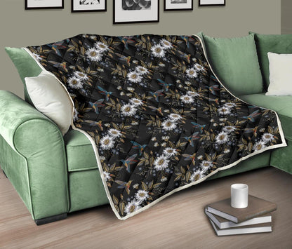 Hummingbird with Embroidery Themed Print Premium Quilt-JTAMIGO.COM
