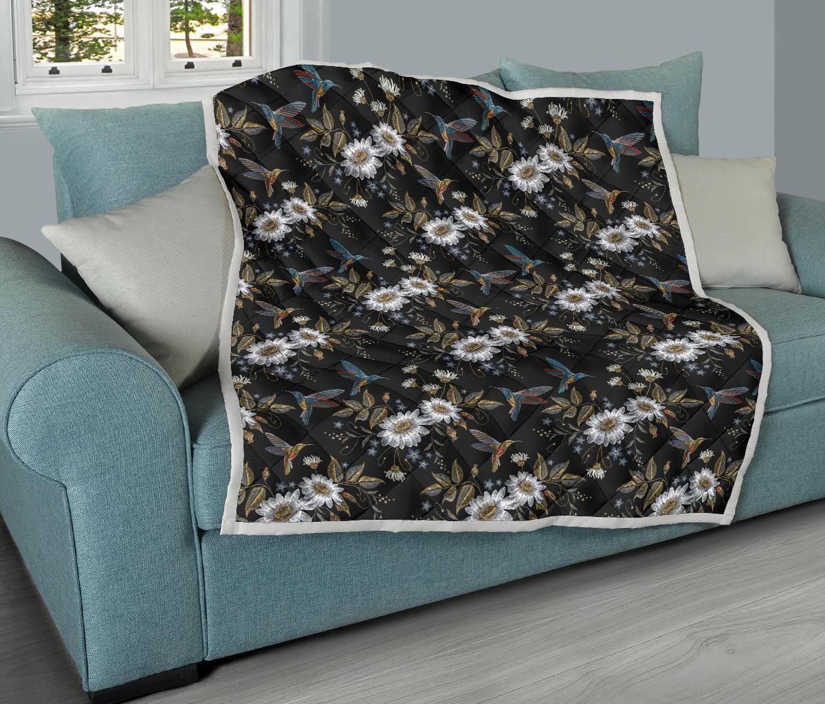 Hummingbird with Embroidery Themed Print Premium Quilt-JTAMIGO.COM