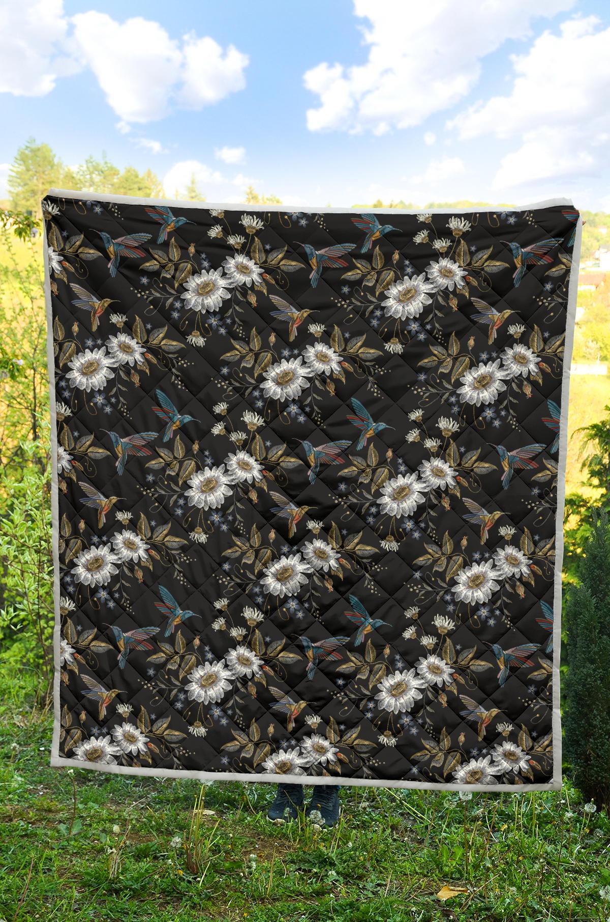 Hummingbird with Embroidery Themed Print Premium Quilt-JTAMIGO.COM