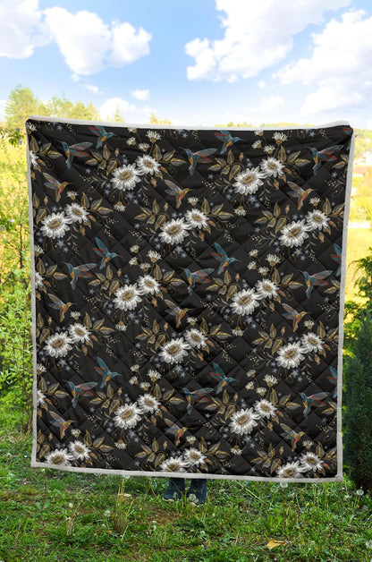 Hummingbird with Embroidery Themed Print Premium Quilt-JTAMIGO.COM