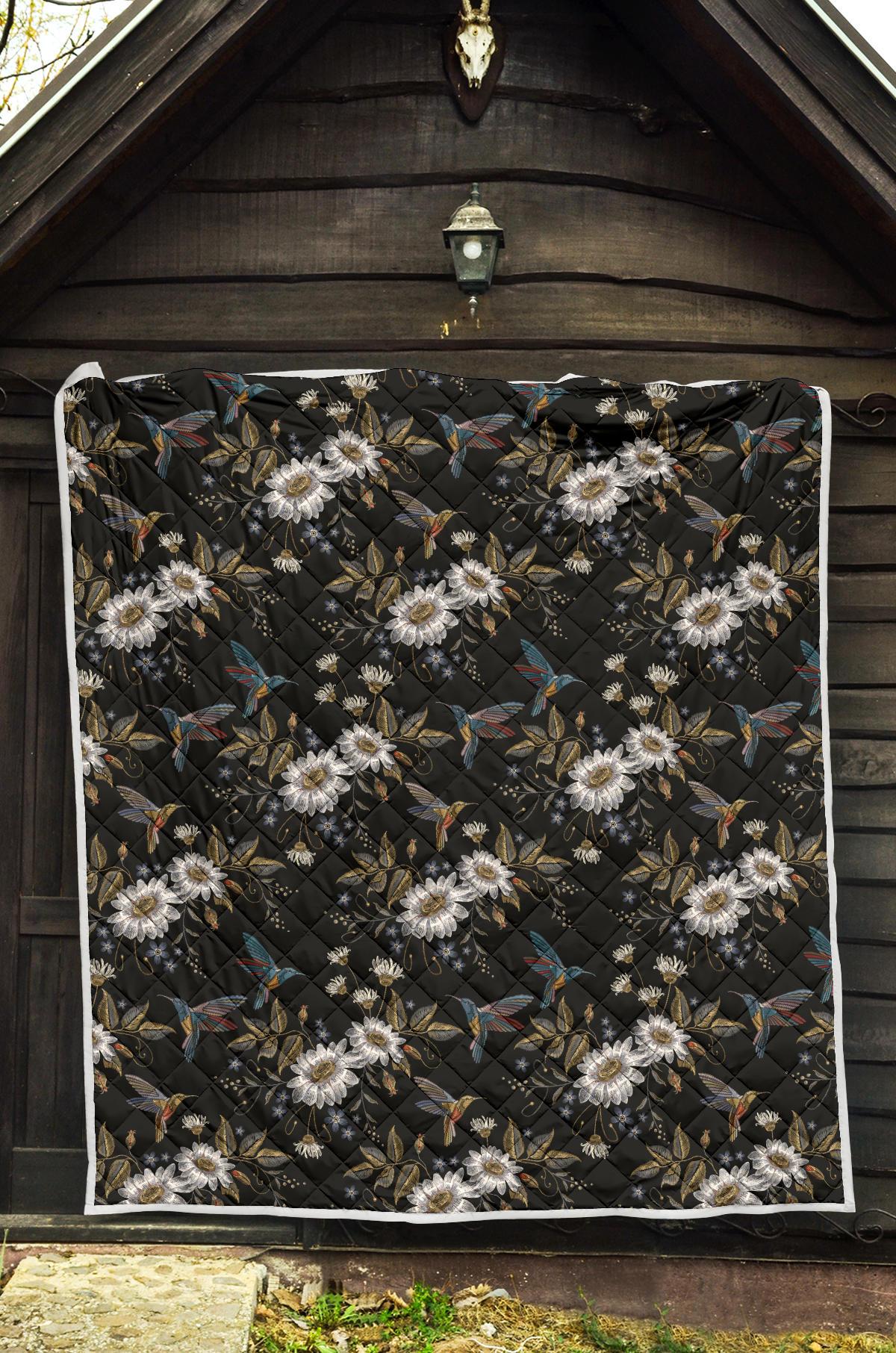 Hummingbird with Embroidery Themed Print Premium Quilt-JTAMIGO.COM