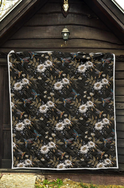 Hummingbird with Embroidery Themed Print Premium Quilt-JTAMIGO.COM