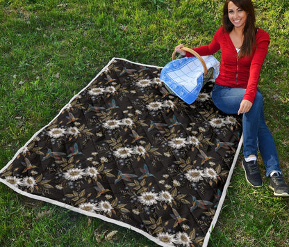 Hummingbird with Embroidery Themed Print Premium Quilt-JTAMIGO.COM