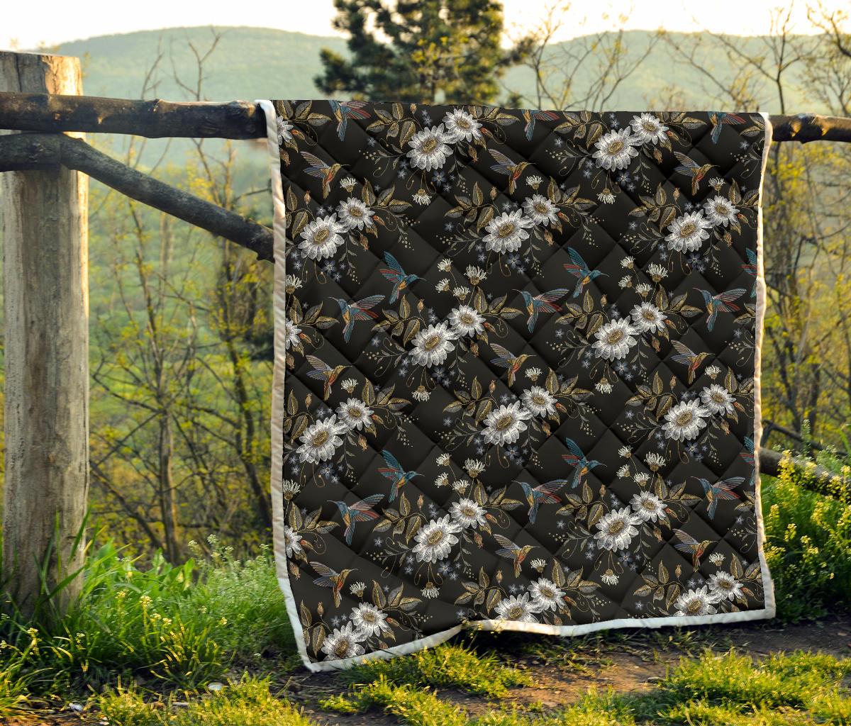 Hummingbird with Embroidery Themed Print Premium Quilt-JTAMIGO.COM