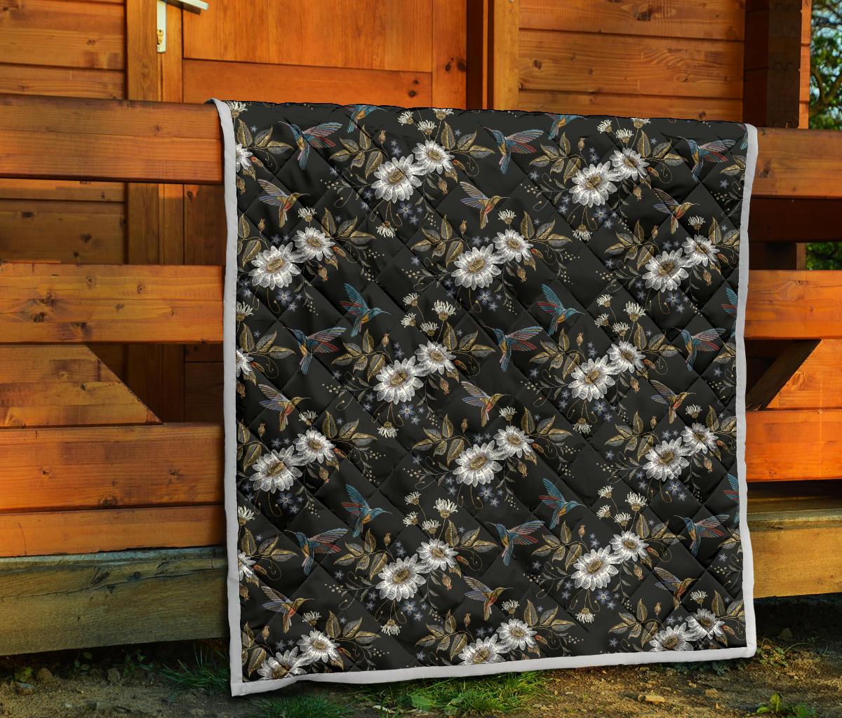 Hummingbird with Embroidery Themed Print Premium Quilt-JTAMIGO.COM