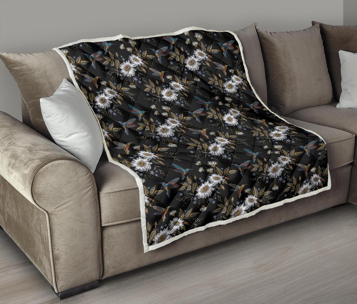 Hummingbird with Embroidery Themed Print Premium Quilt-JTAMIGO.COM