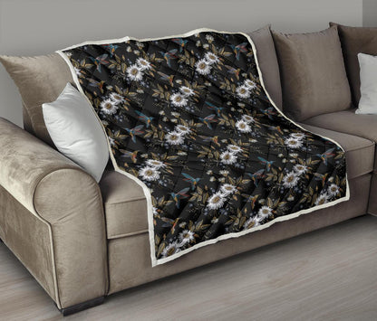 Hummingbird with Embroidery Themed Print Premium Quilt-JTAMIGO.COM