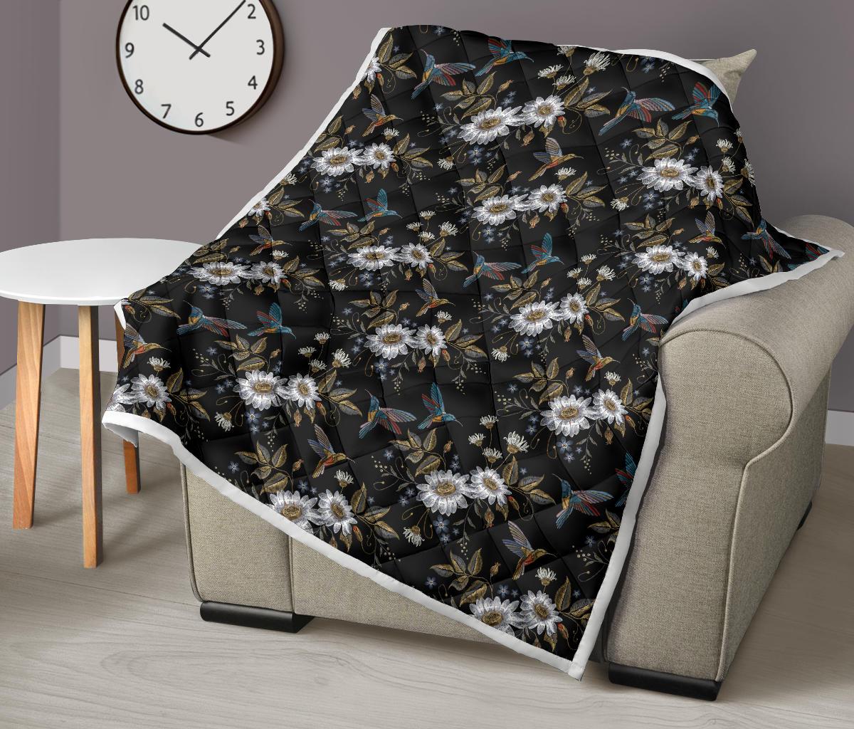 Hummingbird with Embroidery Themed Print Premium Quilt-JTAMIGO.COM