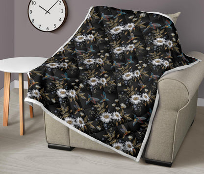 Hummingbird with Embroidery Themed Print Premium Quilt-JTAMIGO.COM