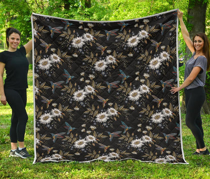 Hummingbird with Embroidery Themed Print Premium Quilt-JTAMIGO.COM