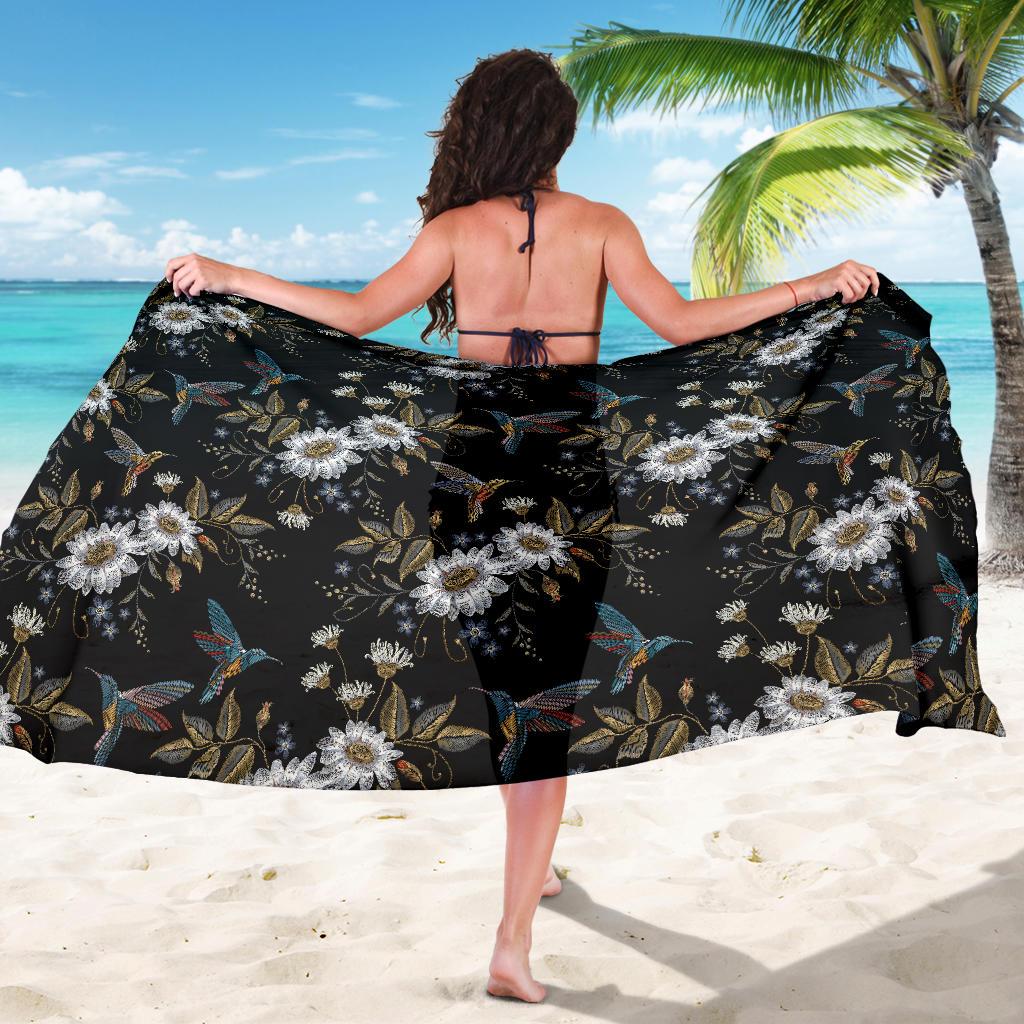 Hummingbird with Embroidery Themed Print Sarong Pareo Wrap