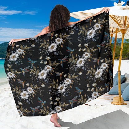 Hummingbird with Embroidery Themed Print Sarong Pareo Wrap