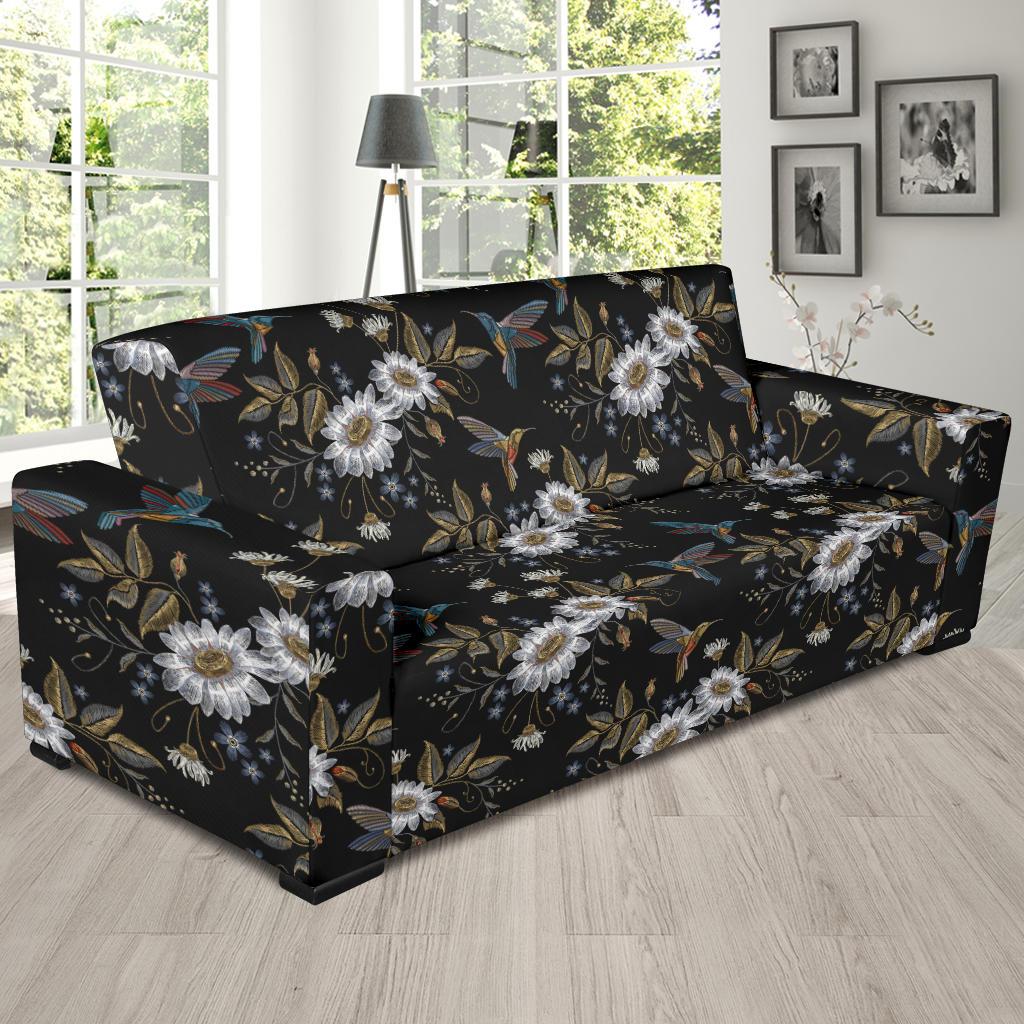 Hummingbird with Embroidery Themed Print Sofa Slipcover-JTAMIGO.COM