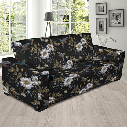 Hummingbird with Embroidery Themed Print Sofa Slipcover-JTAMIGO.COM