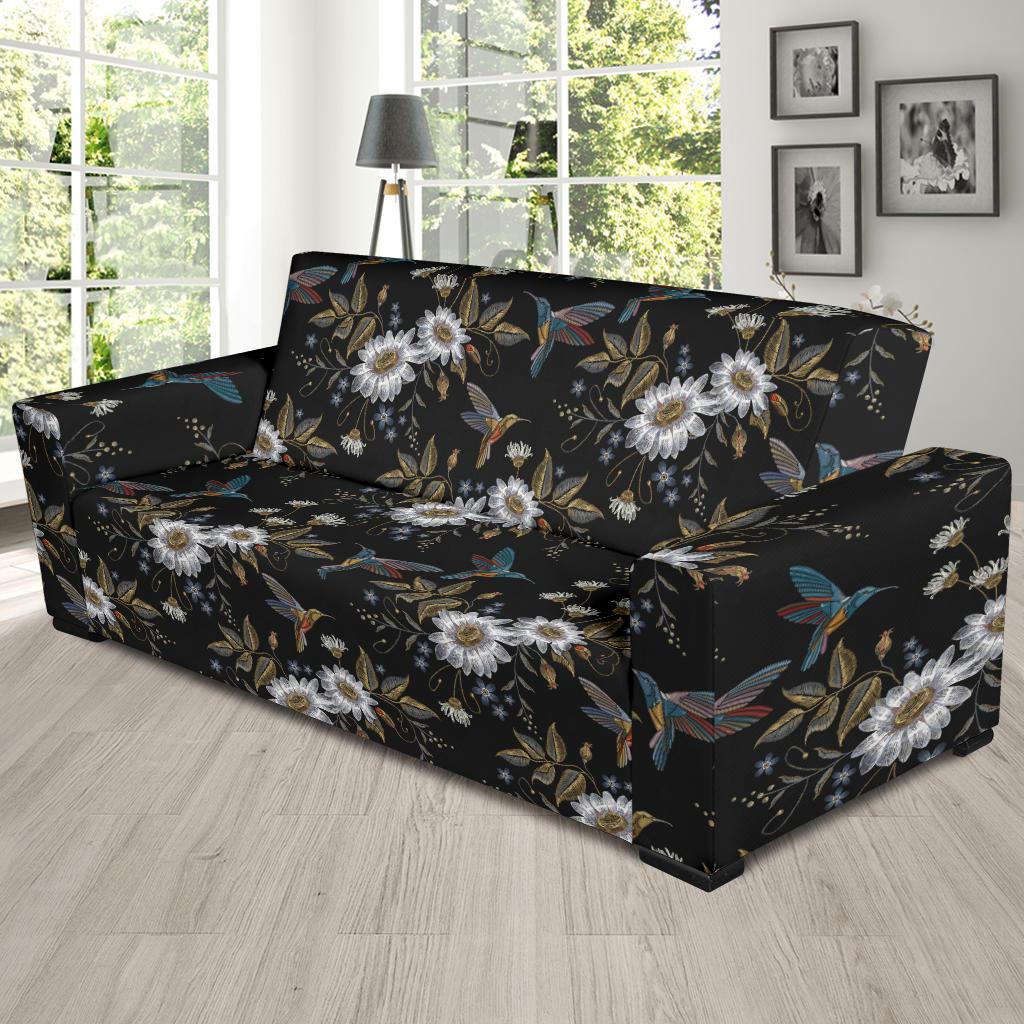 Hummingbird with Embroidery Themed Print Sofa Slipcover-JTAMIGO.COM