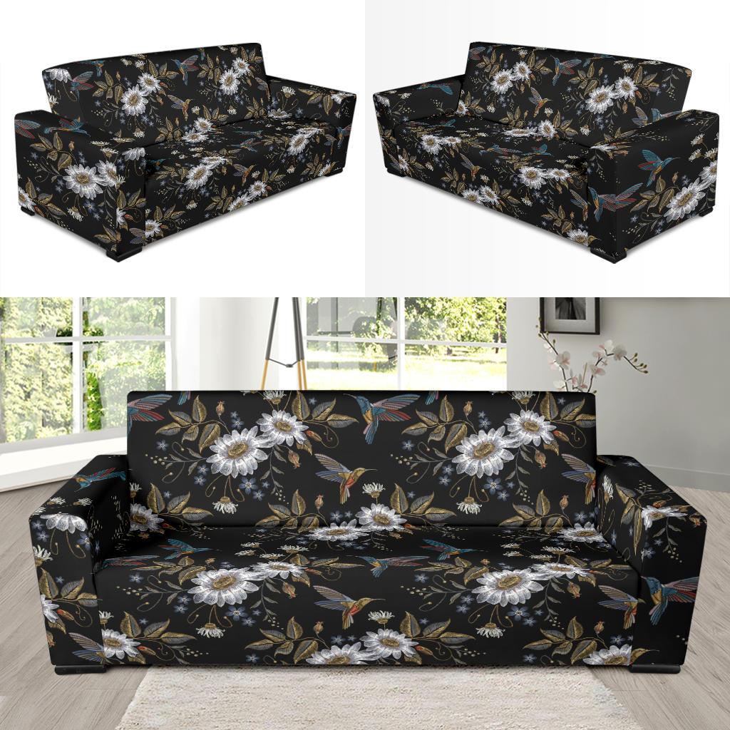 Hummingbird with Embroidery Themed Print Sofa Slipcover-JTAMIGO.COM