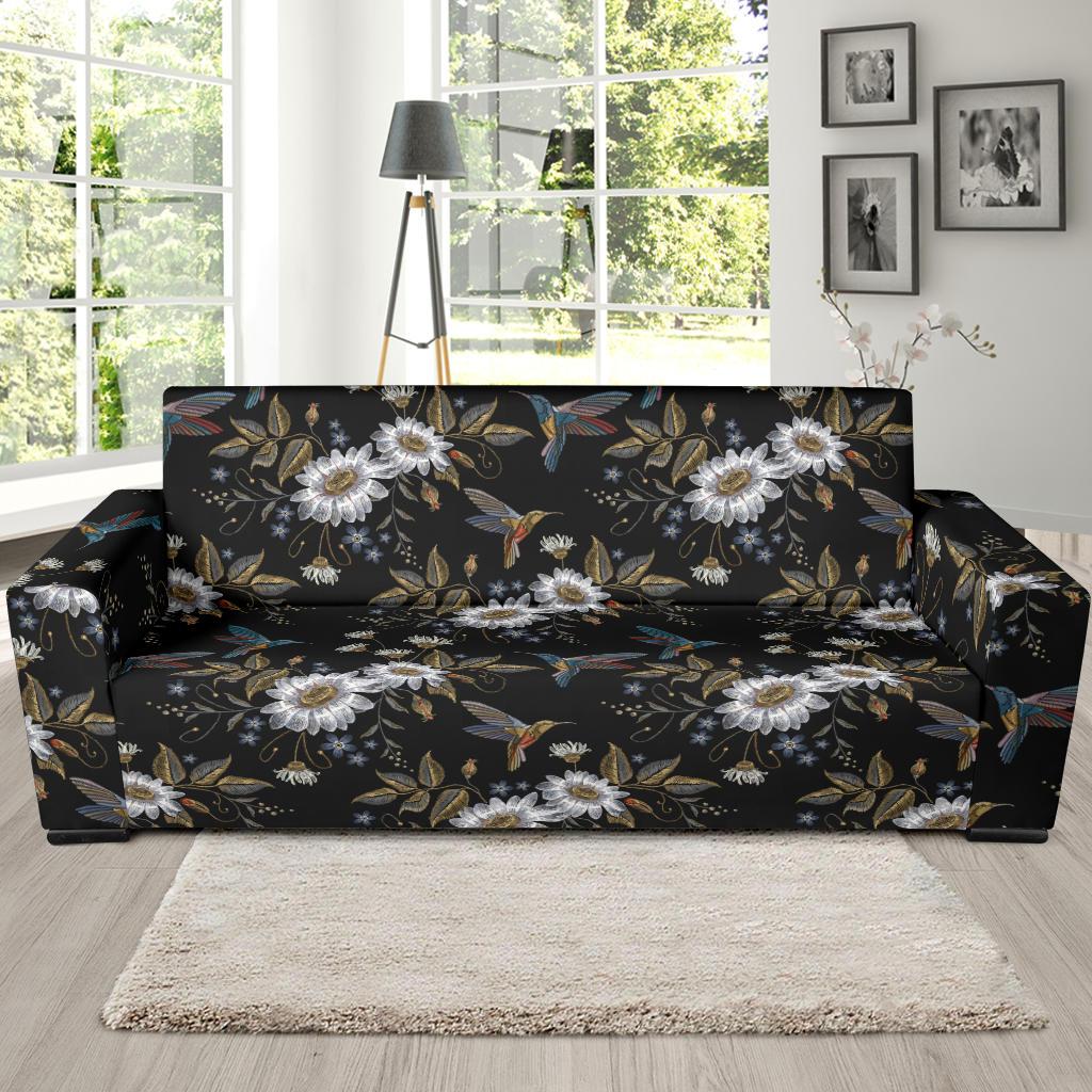 Hummingbird with Embroidery Themed Print Sofa Slipcover-JTAMIGO.COM