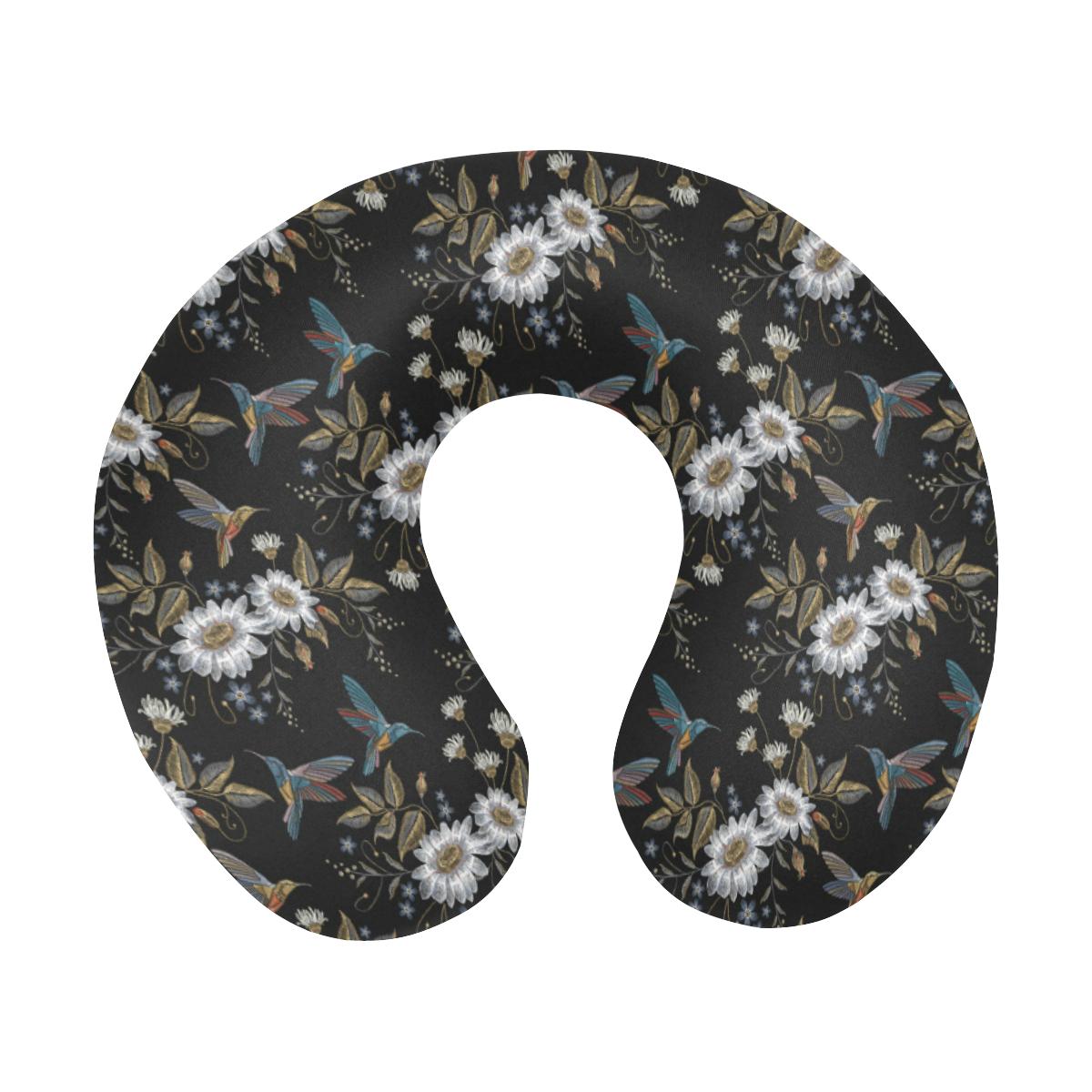 Hummingbird with Embroidery Themed Print U-Shaped Travel Neck Pillow-JTAMIGO.COM