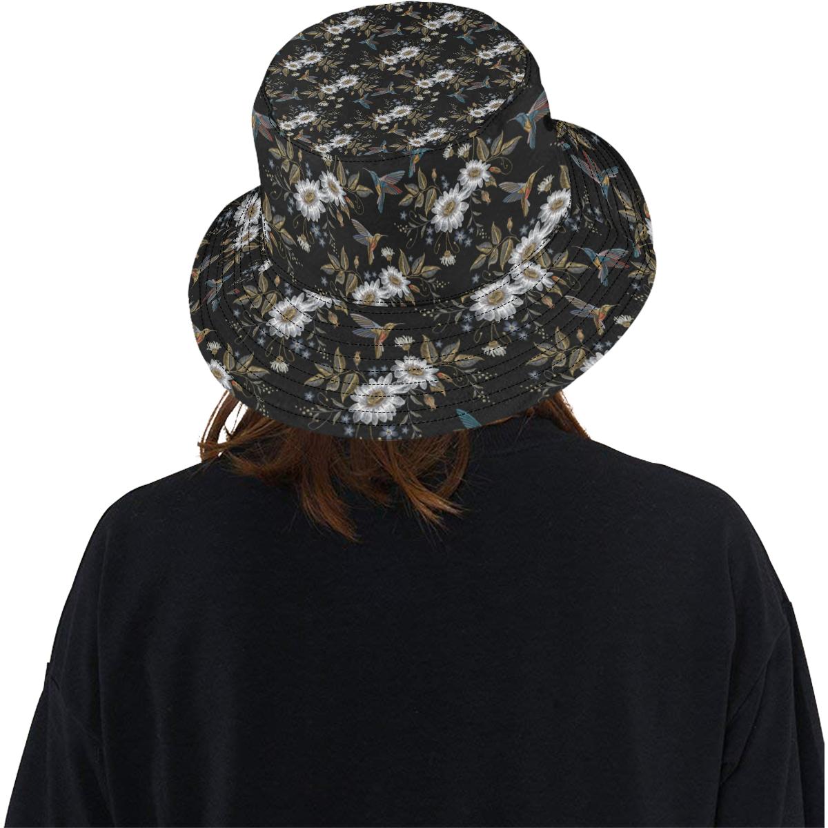 Hummingbird with Embroidery Themed Print Unisex Bucket Hat