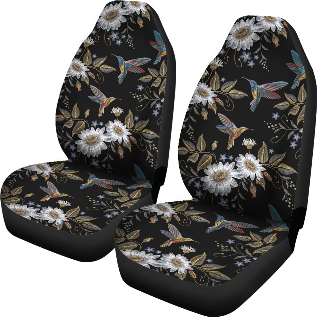 Hummingbird with Embroidery Themed Print Universal Fit Car Seat Covers