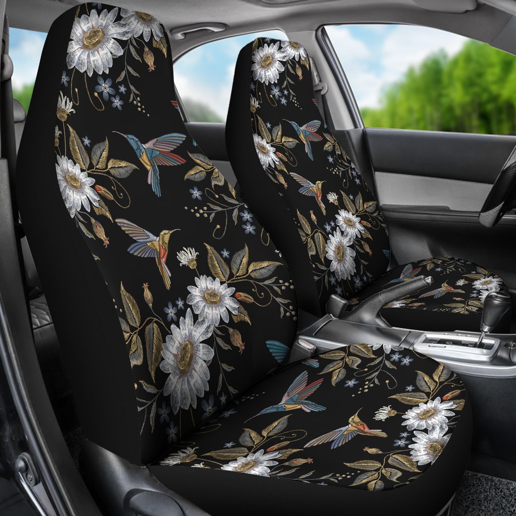 Hummingbird with Embroidery Themed Print Universal Fit Car Seat Covers