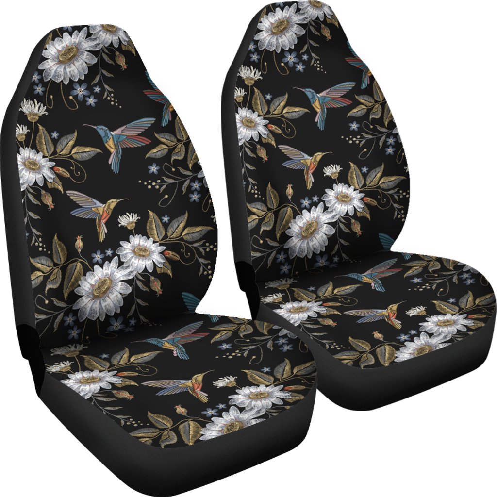 Hummingbird with Embroidery Themed Print Universal Fit Car Seat Covers