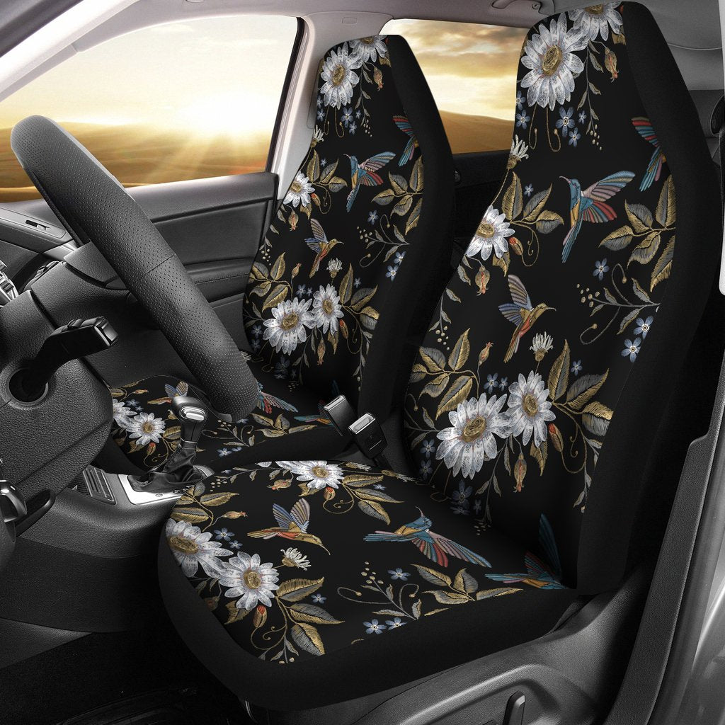 Hummingbird with Embroidery Themed Print Universal Fit Car Seat Covers