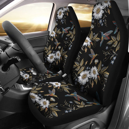 Hummingbird with Embroidery Themed Print Universal Fit Car Seat Covers