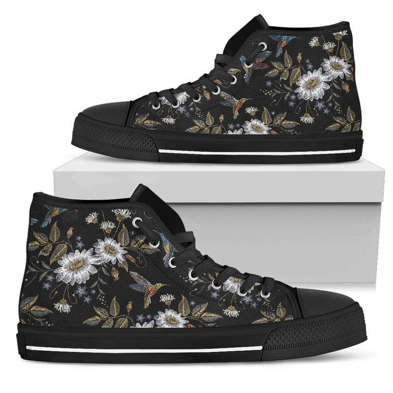 Hummingbird with Embroidery Themed Print Women High Top Shoes