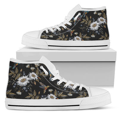 Hummingbird with Embroidery Themed Print Women High Top Shoes