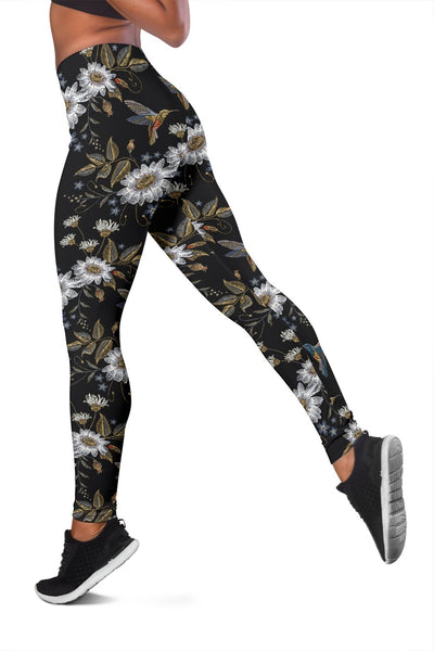 Hummingbird with Embroidery Themed Print Women Leggings
