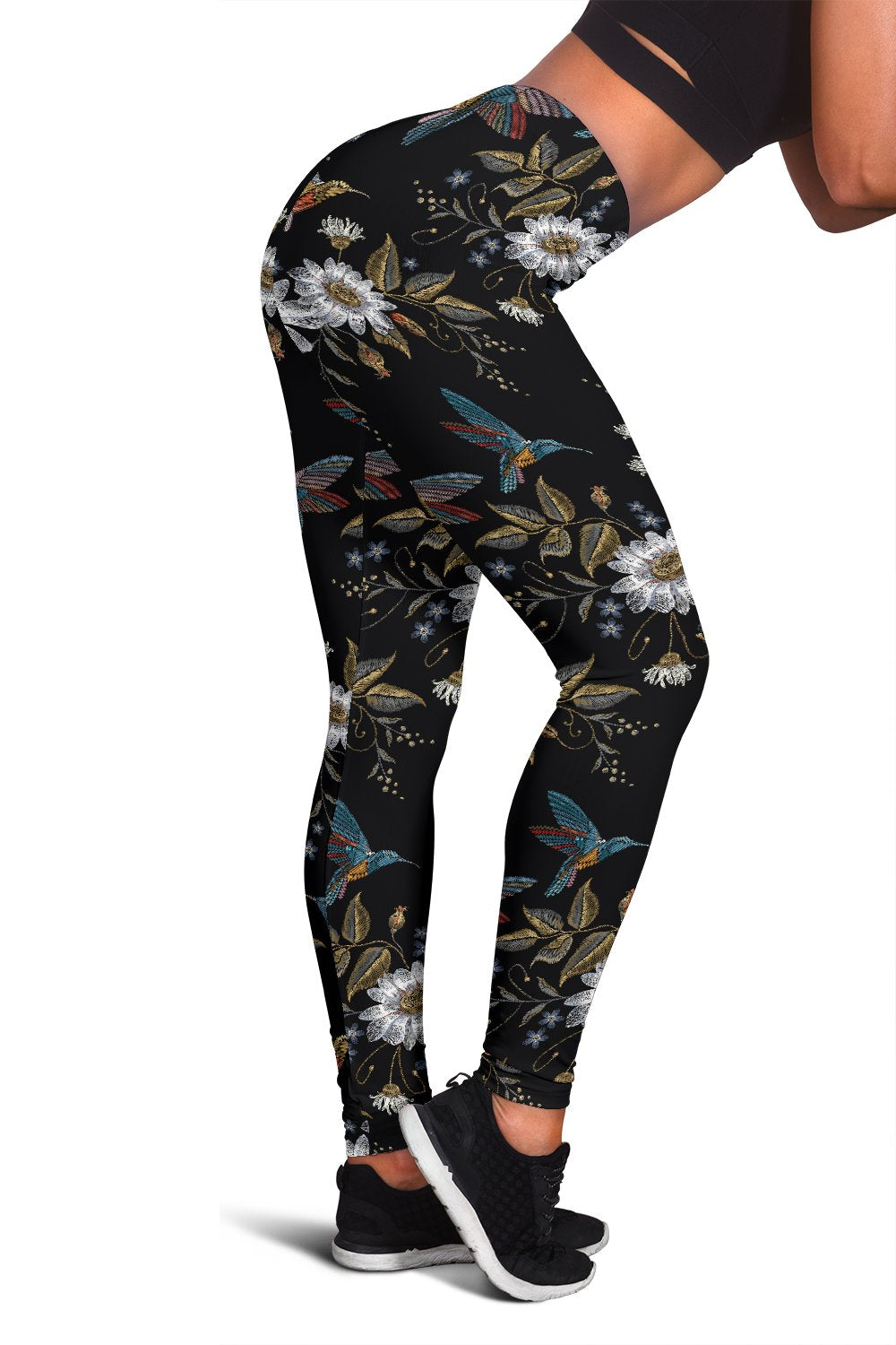 Hummingbird with Embroidery Themed Print Women Leggings