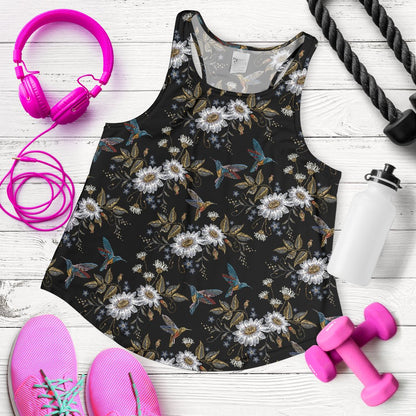 Hummingbird with Embroidery Themed Print Women Racerback Tank Top