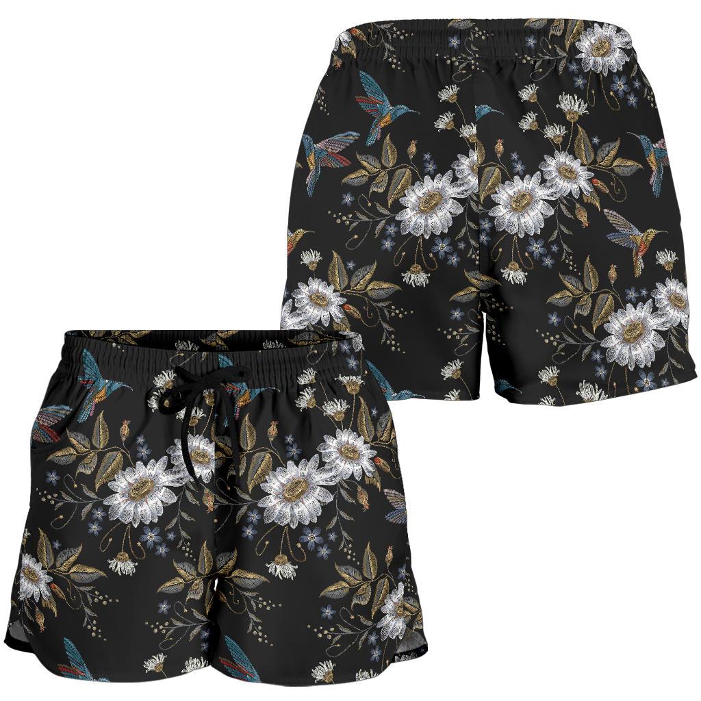 Hummingbird with Embroidery Themed Print Women Shorts-JTAMIGO.COM