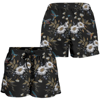Hummingbird with Embroidery Themed Print Women Shorts-JTAMIGO.COM