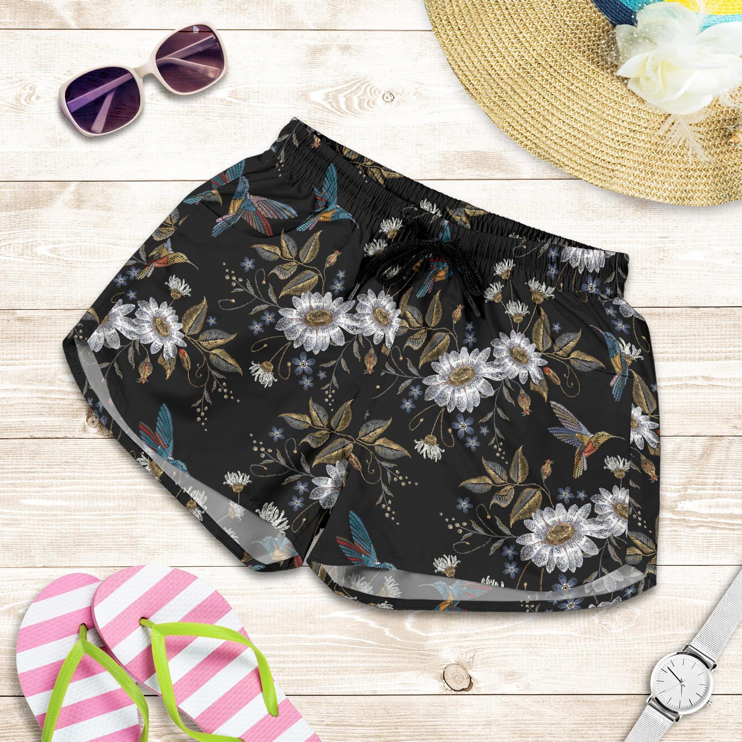Hummingbird with Embroidery Themed Print Women Shorts-JTAMIGO.COM